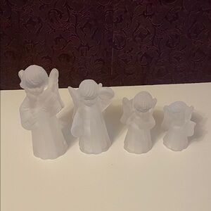 Set of Four White Frosted Glass Angel Candle Holders#CANDLES NOT INCLUDED #